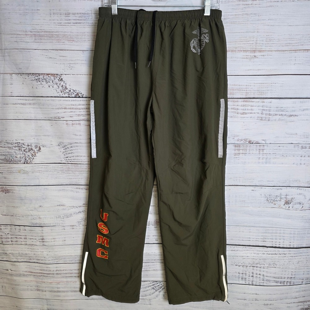 New Balance USMC PT Track Pants Mens Medium Short Olive Green Nylon Joggers USA